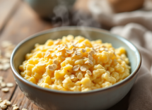 Piatto di avena strapazzata con frutta e noci