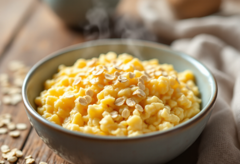 Piatto di avena strapazzata con frutta e noci