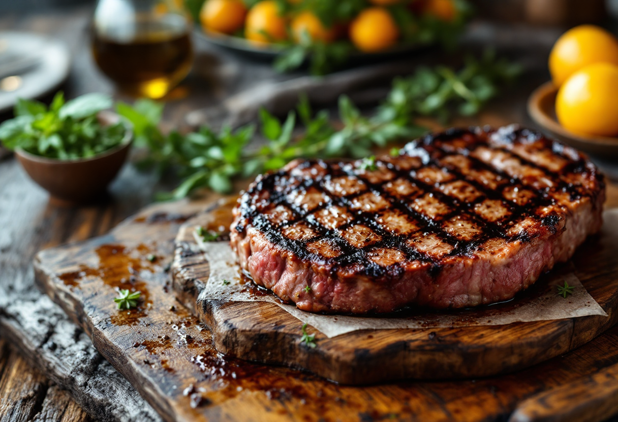 Bistecca fiorentina cotta alla griglia su un piatto