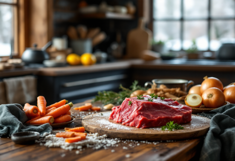 Piatto di Boeuf Bourguignon con cipolle caramellate