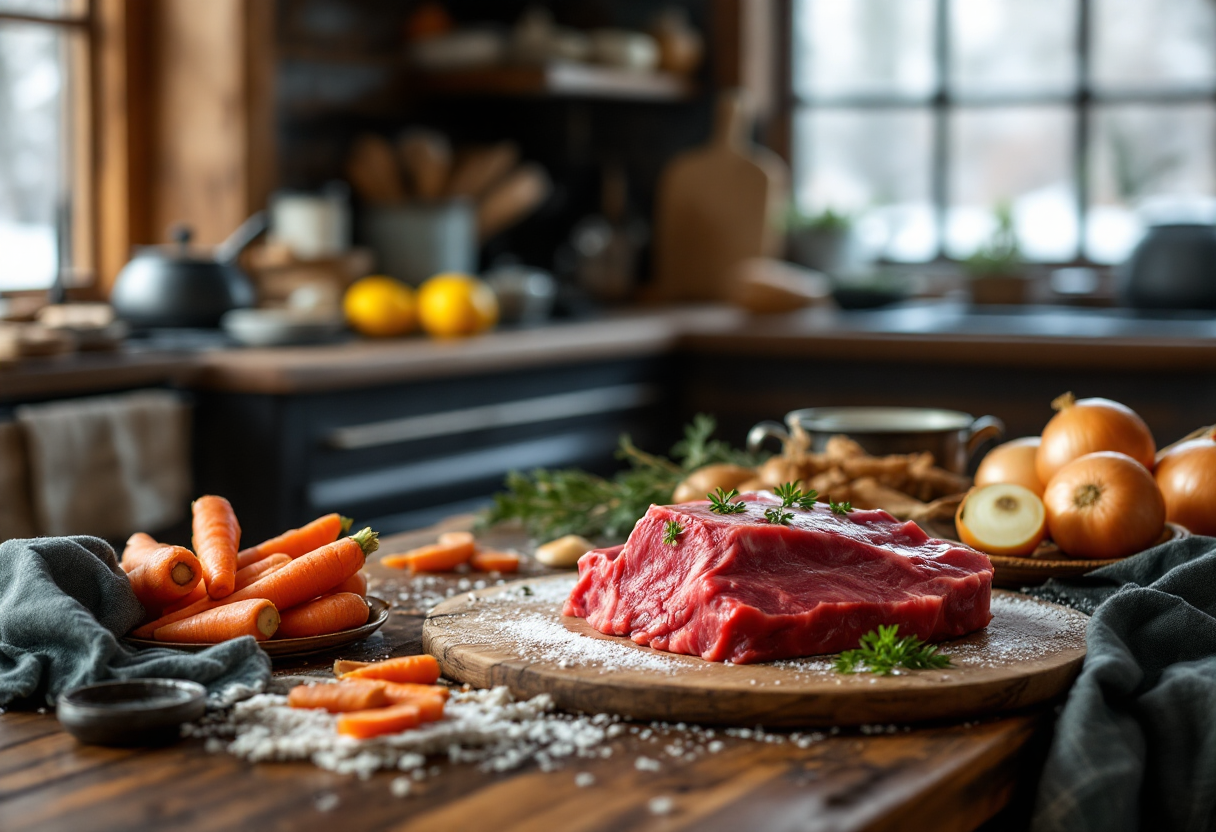 Piatto di Boeuf Bourguignon con cipolle caramellate