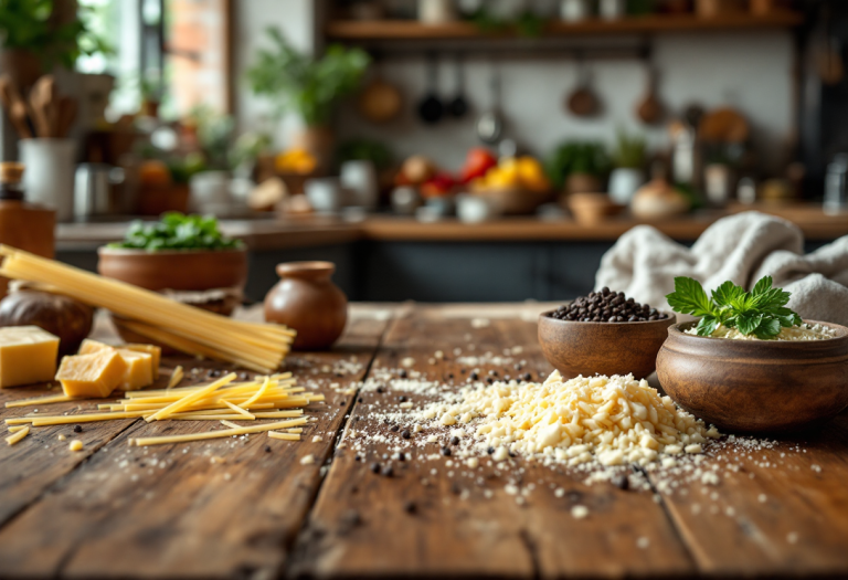 Piatto di cacio e pepe con spaghetti e pepe nero