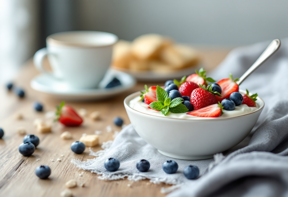 Colazione proteica con uova e frutta fresca