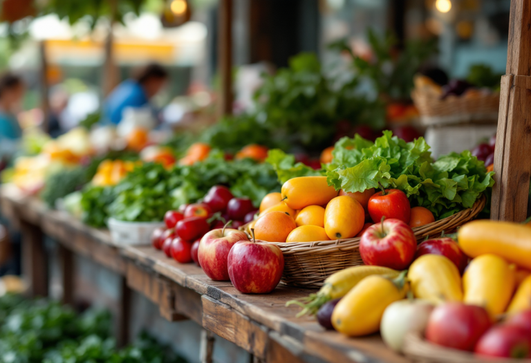 Frutta e verdura biologica fresca in un mercato francese