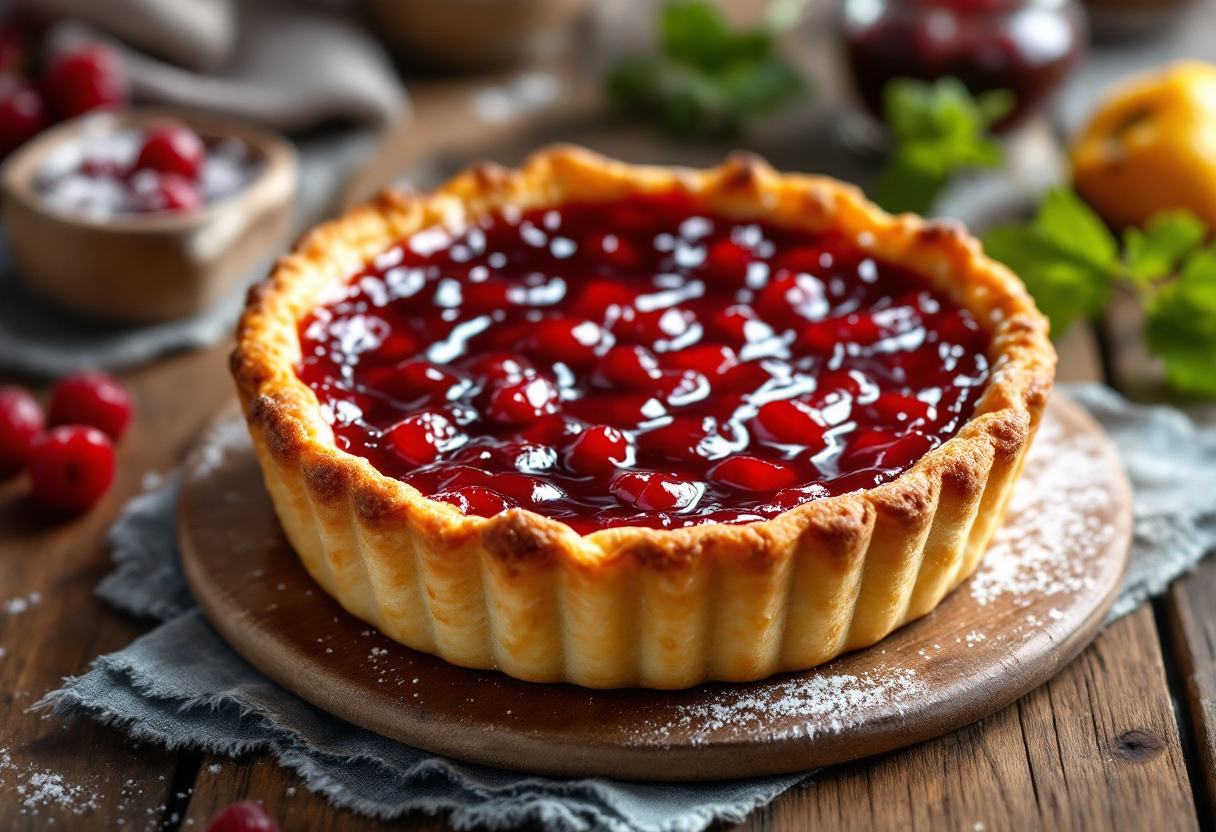 Crostata di marmellata appena sfornata su un piatto