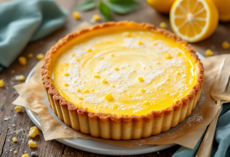 Crostata vegan con crema di limone fresca e decorativa