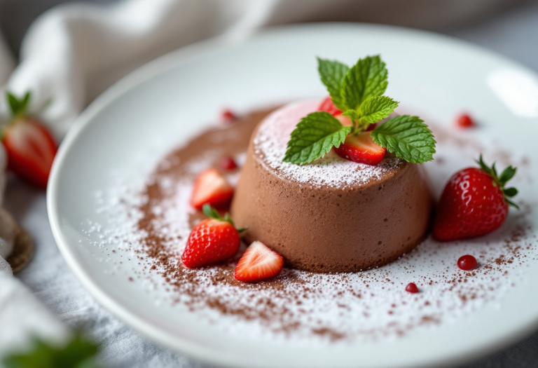 Dessert vegano al cacao con crema di fragole fresche