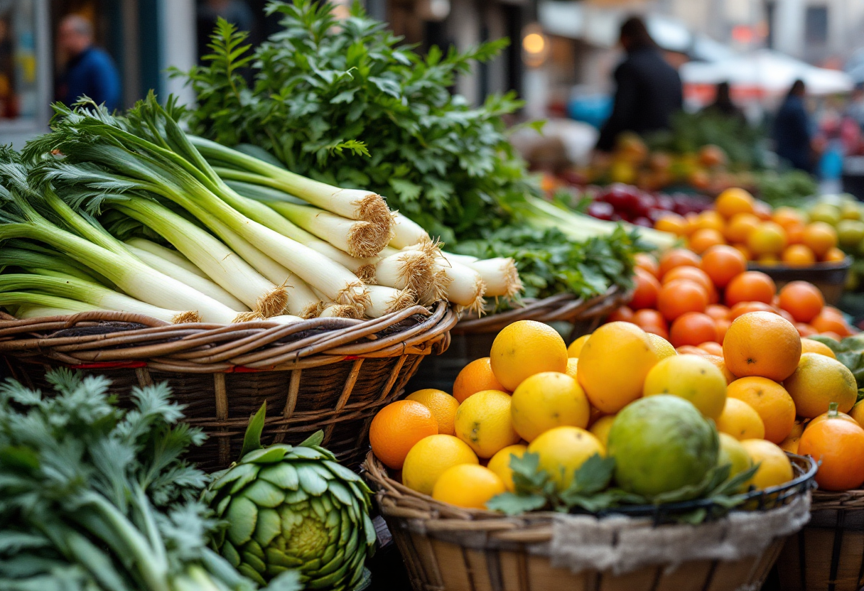 Frutta e verdura fresche di gennaio in un mercato