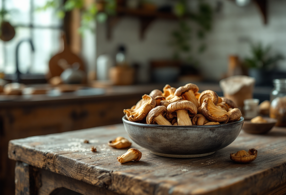 Funghi secchi pronti per essere utilizzati in cucina