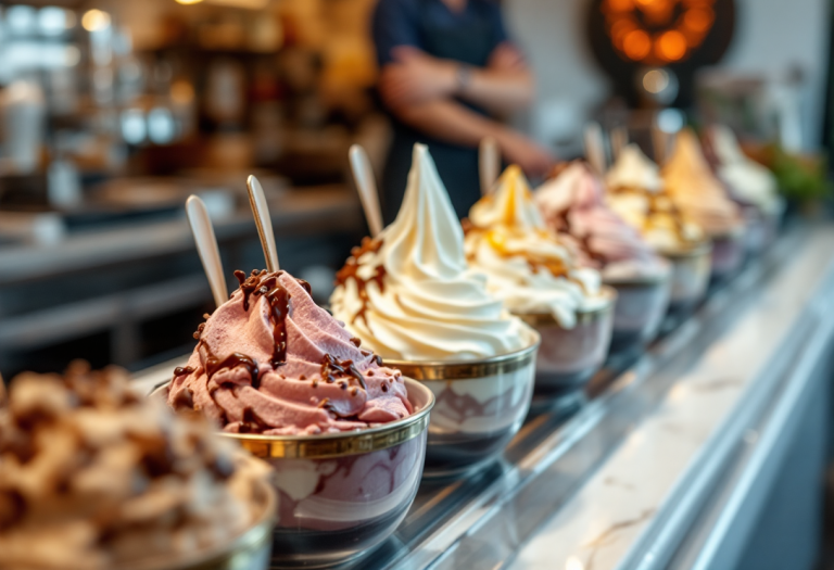 Gelato artigianale in una coppa colorata