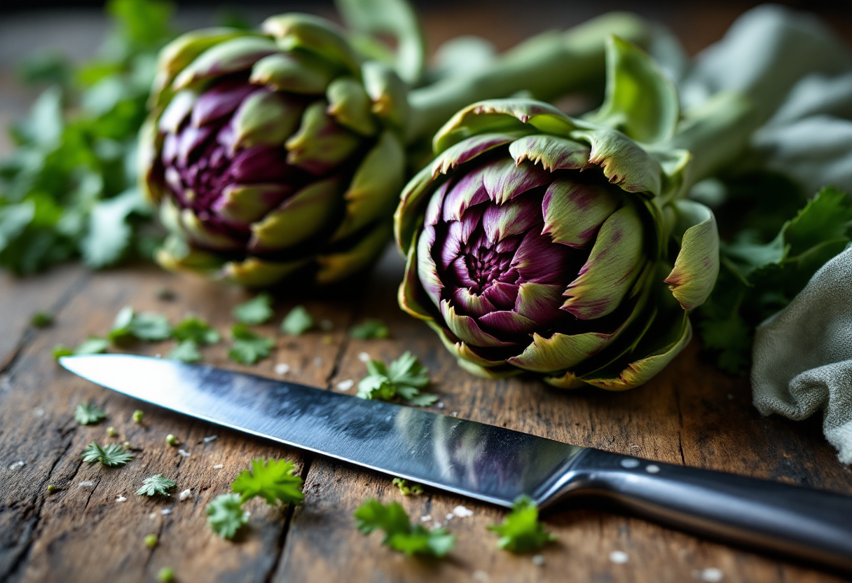 Carciofi freschi pronti per essere puliti