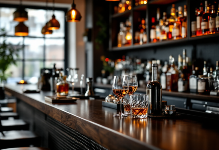 Interno del bar milanese 1930 con clienti e atmosfera vivace