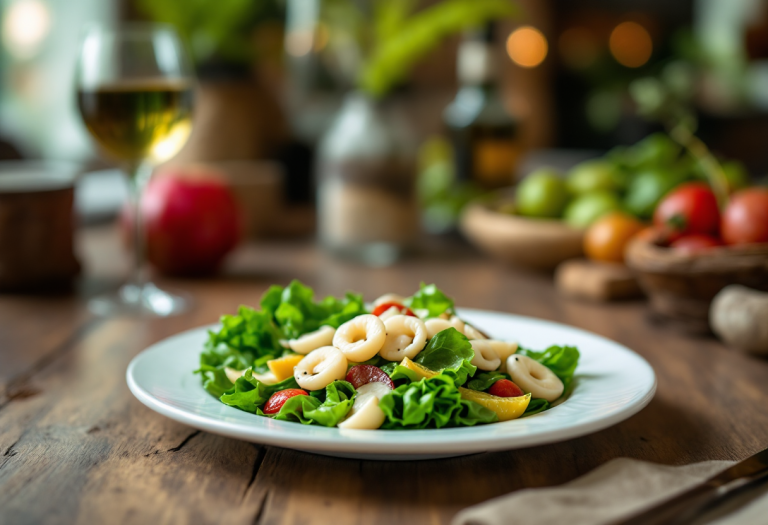 Antipasto gourmet di insalata di scarola e seppie con gelatina di arancia