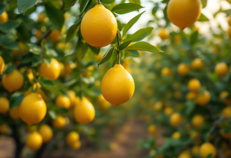 Limoni freschi di Siracusa in un campo soleggiato