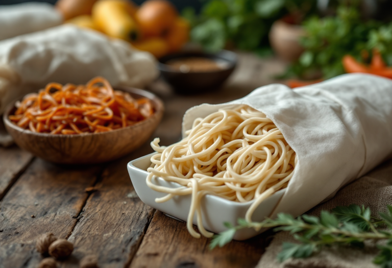 Noodles freschi preparati con ingredienti salutari