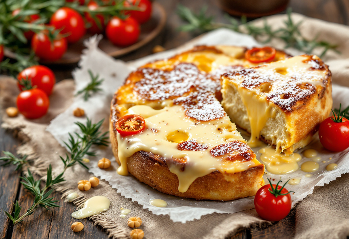 Fetta di pane al formaggio fresco su un tagliere