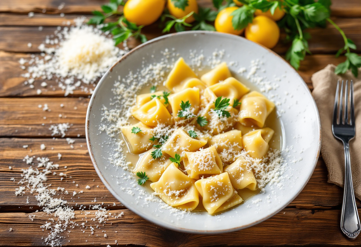 Un piatto di passatelli servito con brodo caldo