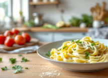 Pasta cremosa con carciofi freschi e ingredienti leggeri