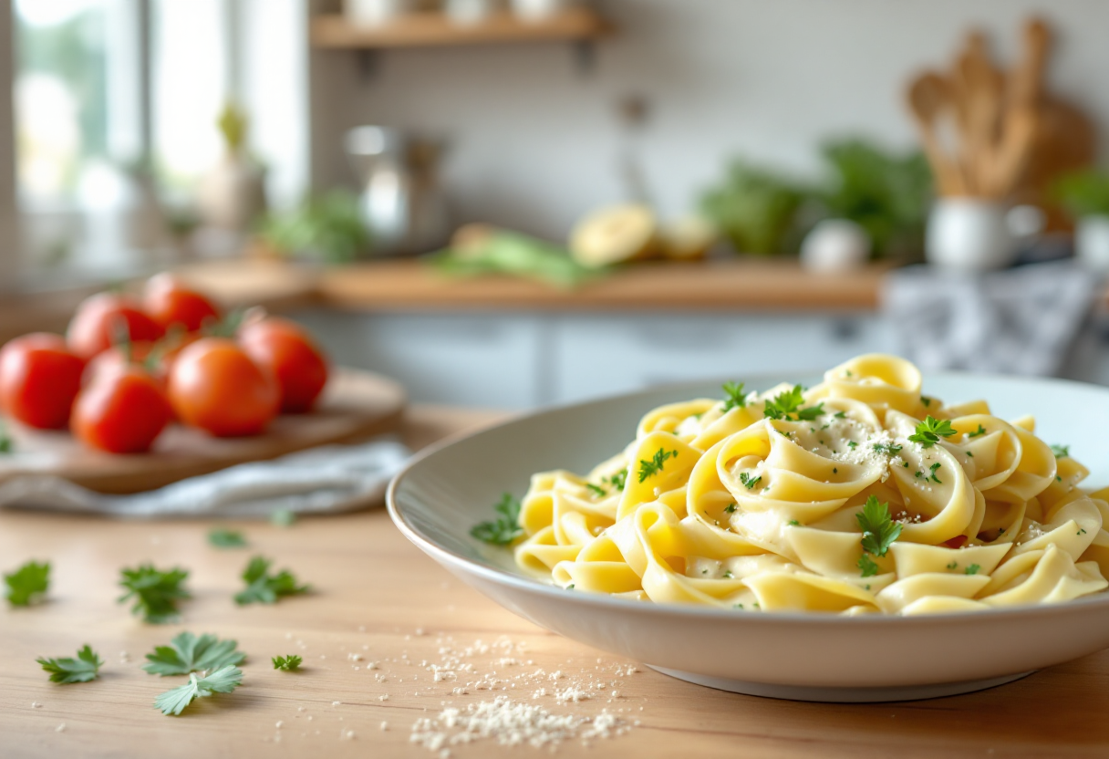 Pasta cremosa con carciofi freschi e ingredienti leggeri