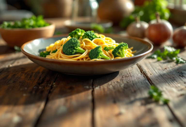 Pasta con broccoli freschi e condimento gustoso