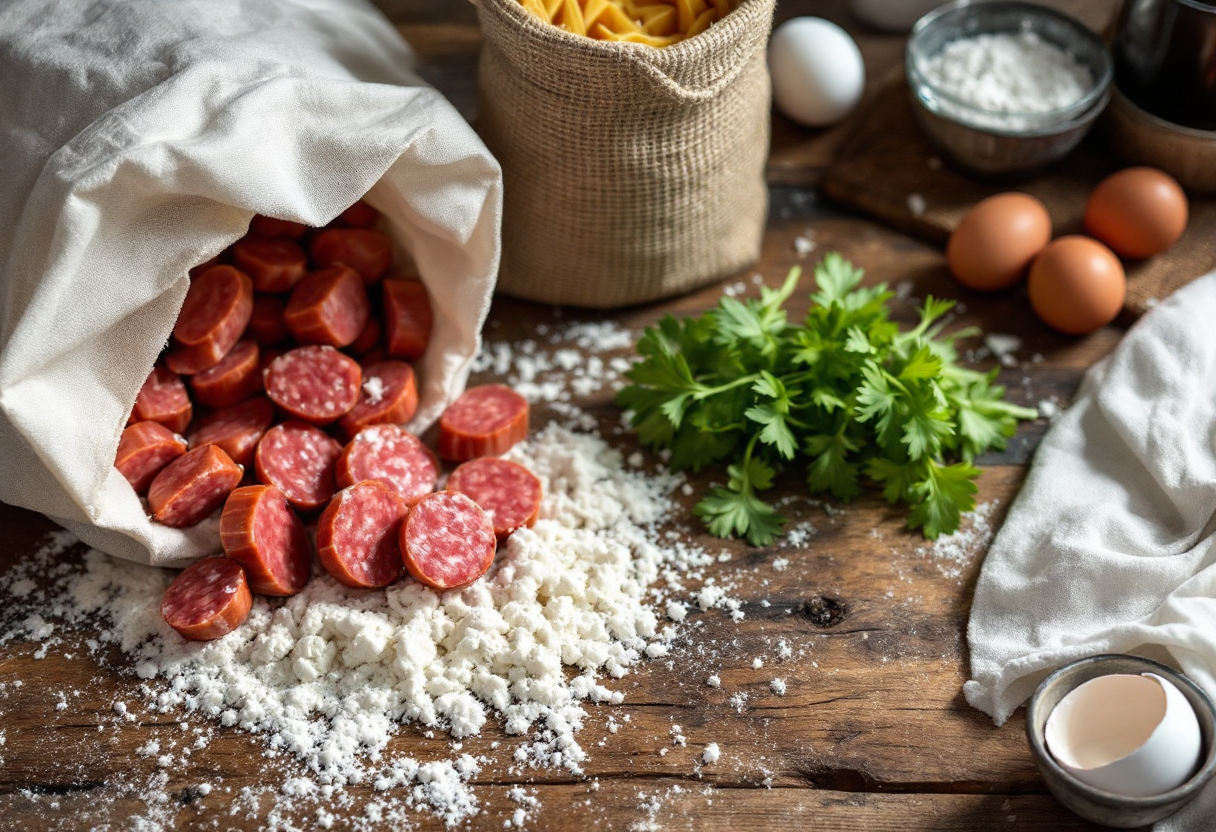 Pasta con salsiccia servita in un piatto colorato