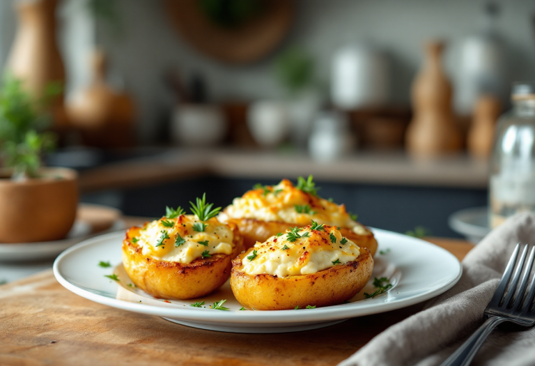 Patate ripiene al forno con ripieno saporito e dorato