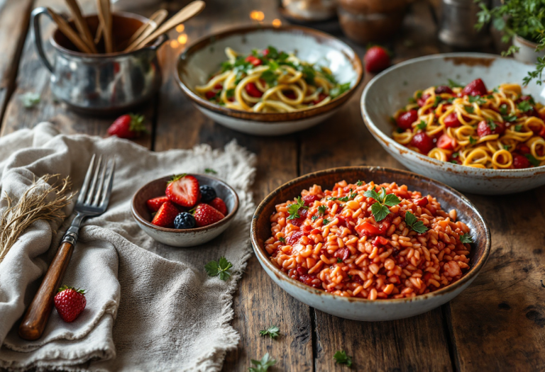 Insalata di nervetti e risotto alle fragole, piatti italiani