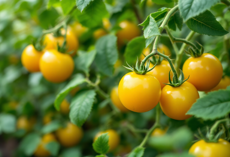 Pomodoro giallo di San Marzano fresco su sfondo naturale