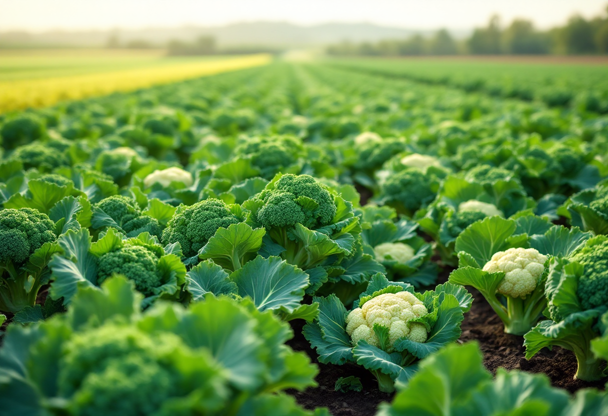 Broccoli e cavolfiori freschi raccolti in Spagna