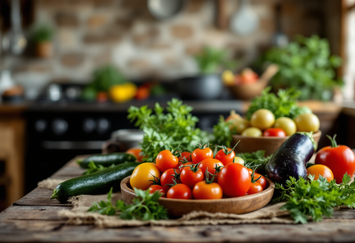 Un piatto di ratatuia piemontese con ingredienti freschi