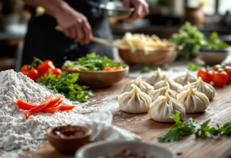 Ravioli cinesi al vapore con ripieno di carne e verdure