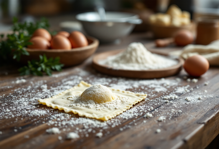 Ravioli dell'Angela serviti con salsa tradizionale