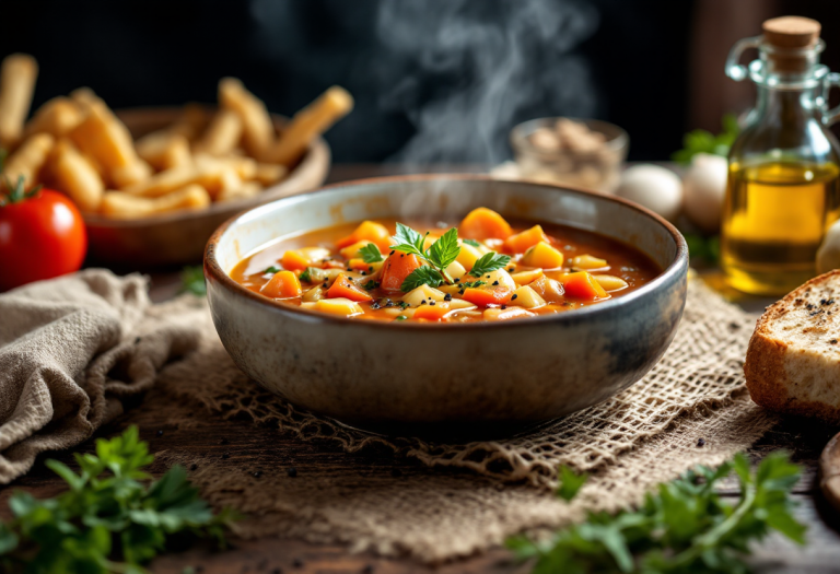 Piatto di ribollita toscana con verdure fresche