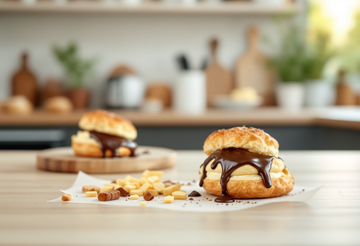 Bignè freschi appena sfornati con crema