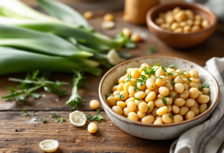 Piatto creativo con porri e fagioli cannellini