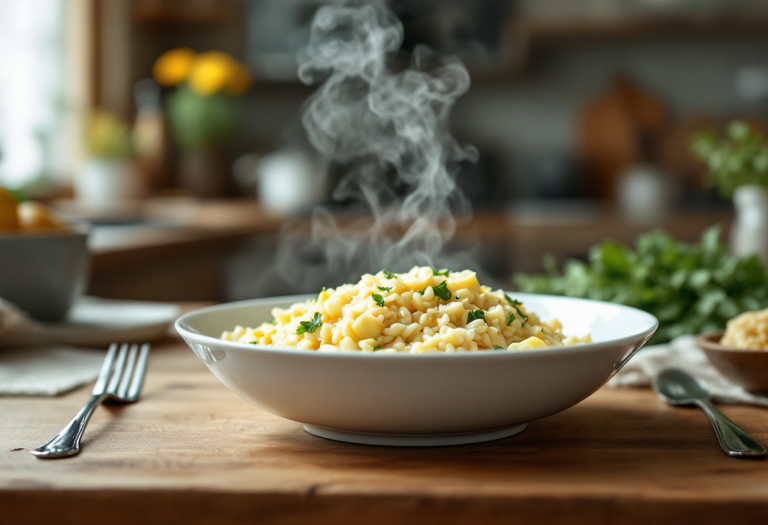 Delizioso risotto ai carciofi servito in un piatto elegante