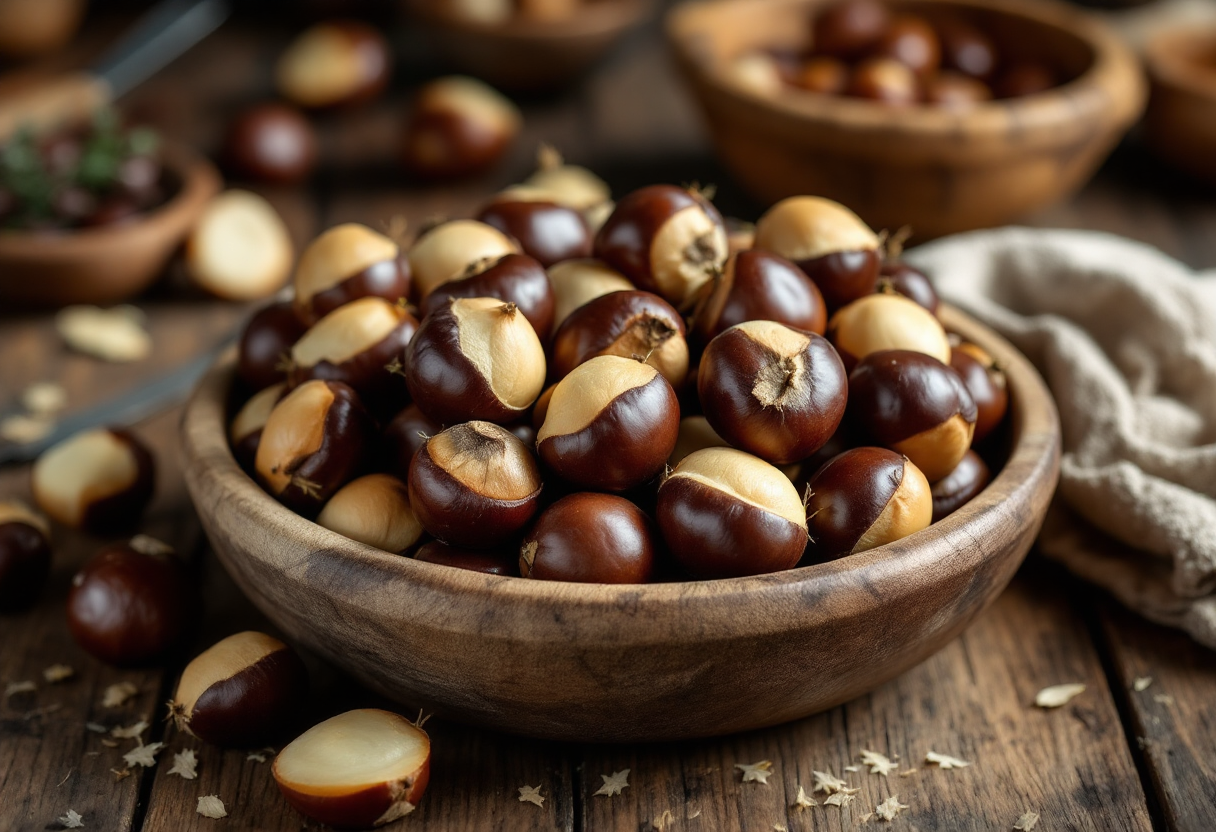 Castagne sbucciate con il metodo dell'acqua bollente