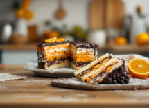 Torta arancia e cioccolato decorata con fette d'arancia