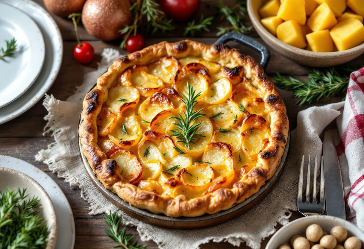 Torta di patate e rosmarino servita su un piatto