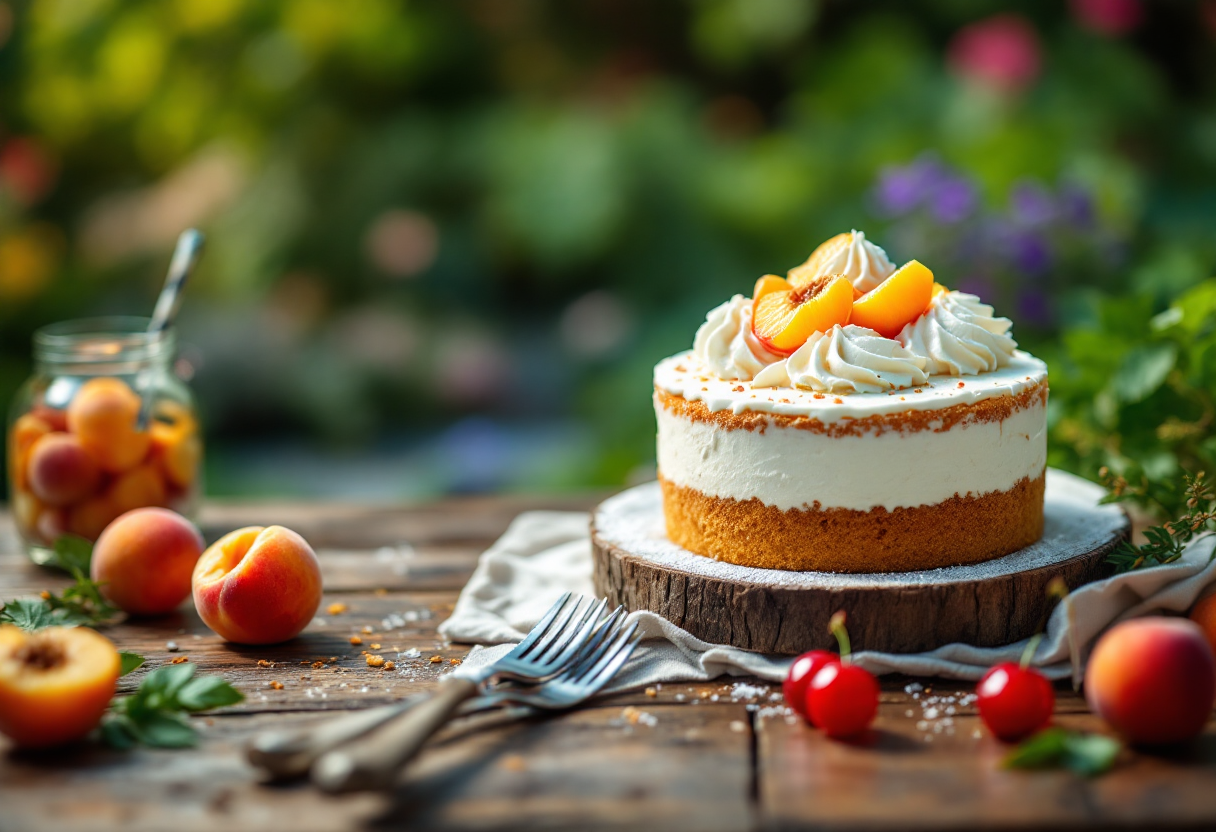 Torta gelato estiva con albicocche e ciliegie fresche