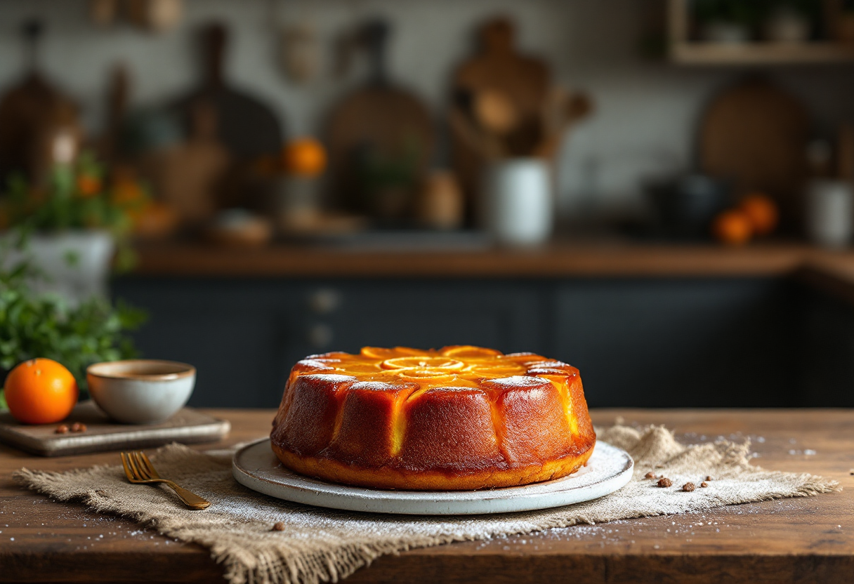 Deliziosa torta rovesciata all'arancia con caramello