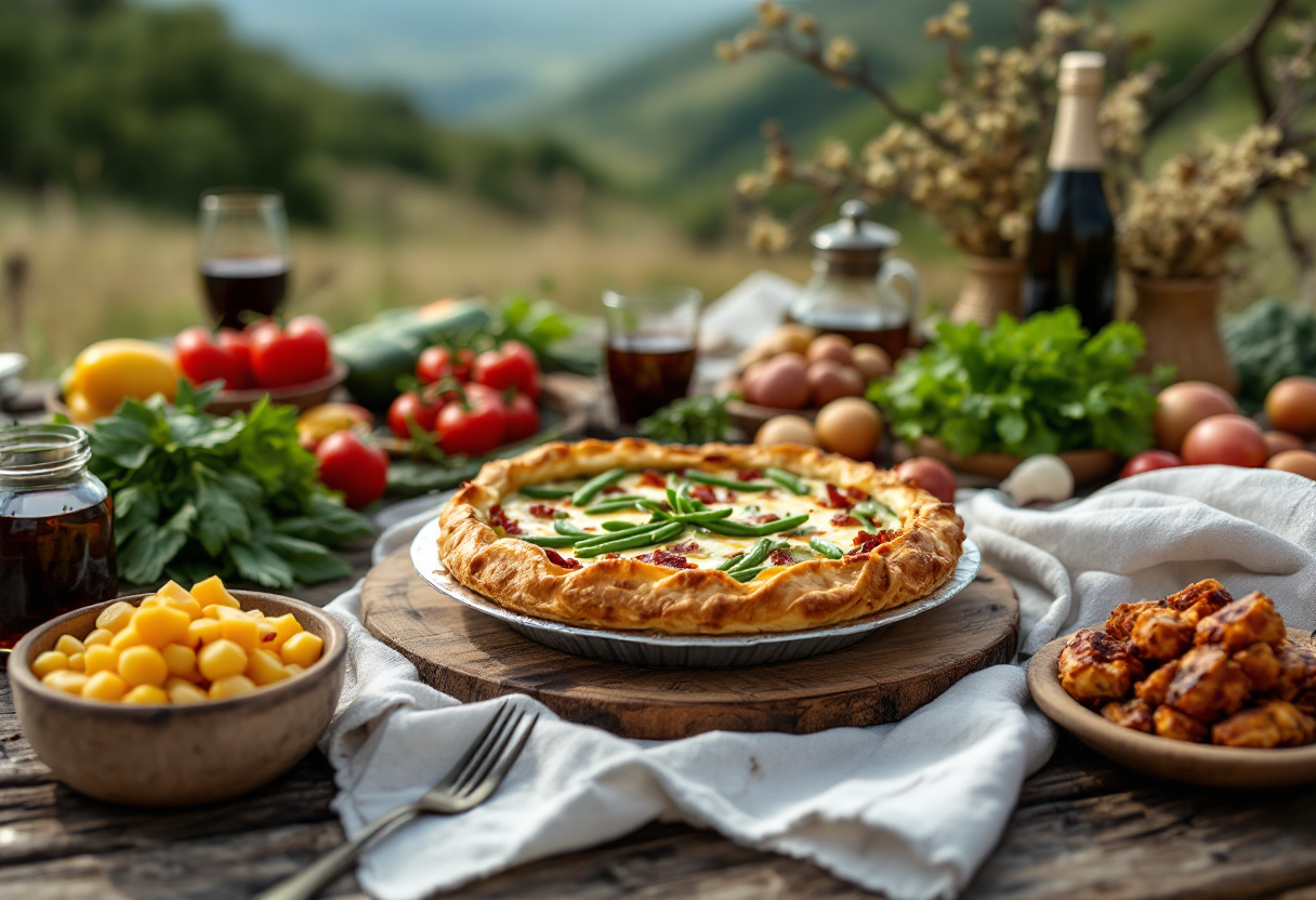 Torta rustica con fagiolini e pancetta, piatto siciliano