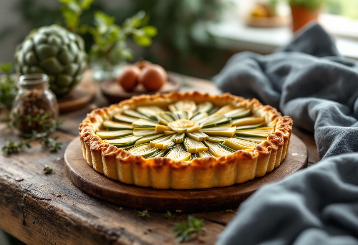 Tortino di carciofi appena sfornato su un piatto