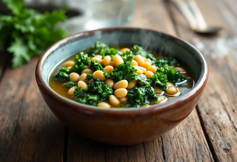 Deliziosa zuppa autunnale di cavolo nero e fagioli