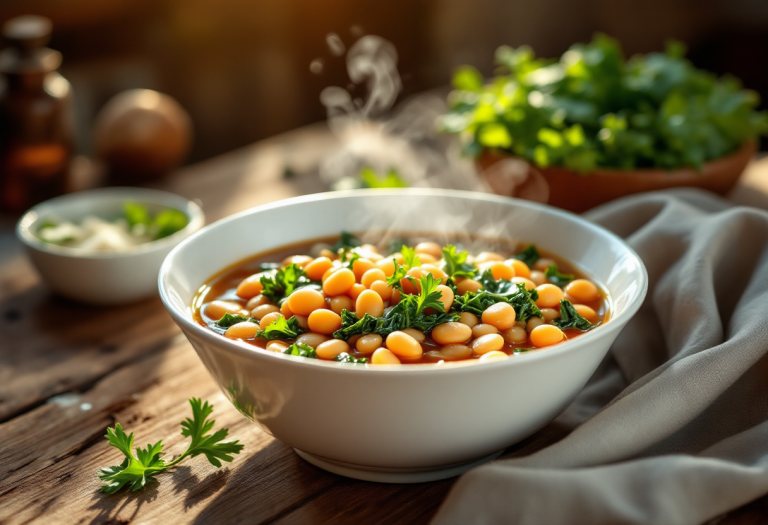 Zuppa di fagioli e scarola tipica della Campania