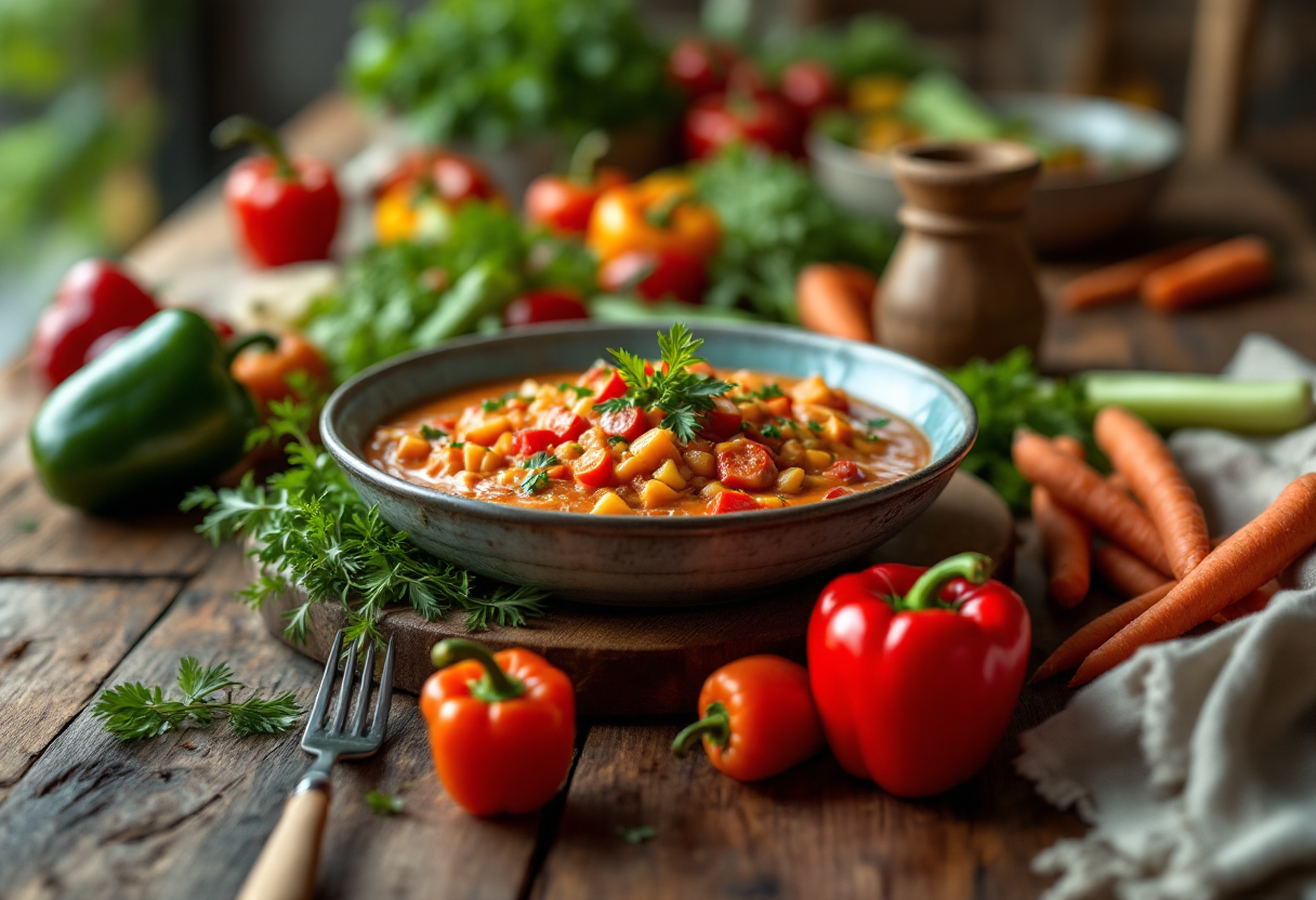 Piatto di bagna cauda con verdure fresche e salsa