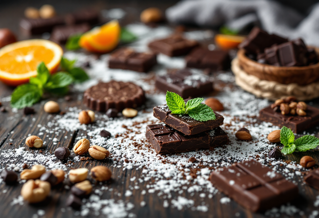 Cioccolato fondente con frutta e noci