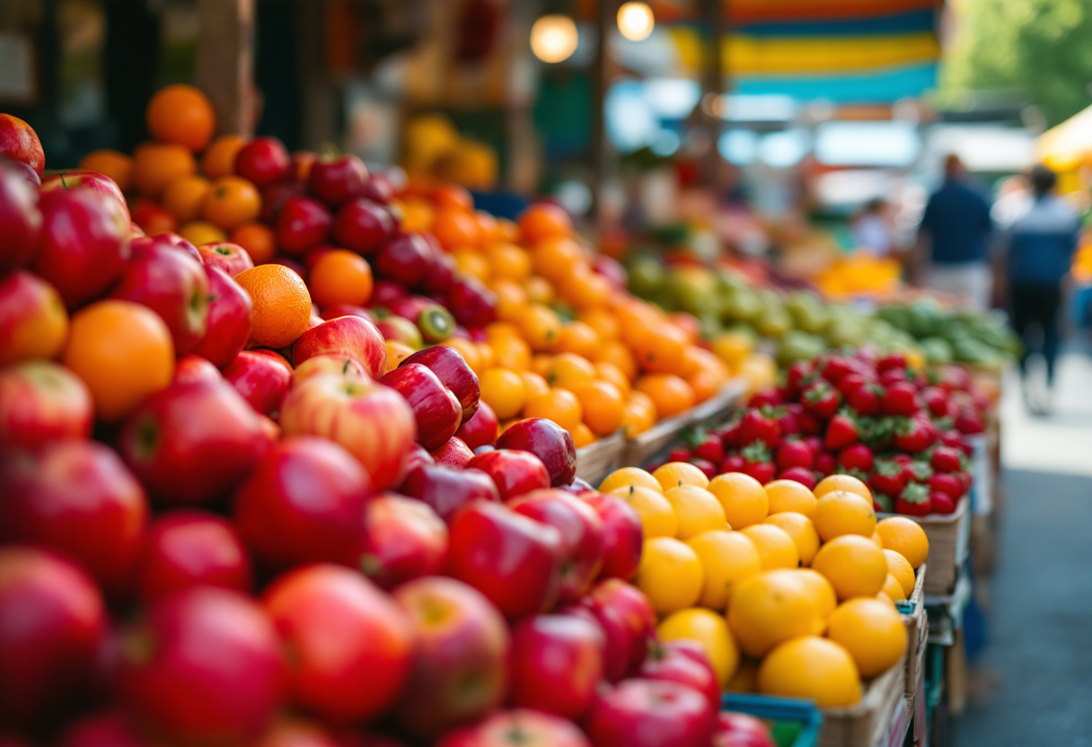 Frutta di stagione fresca e colorata su un tavolo