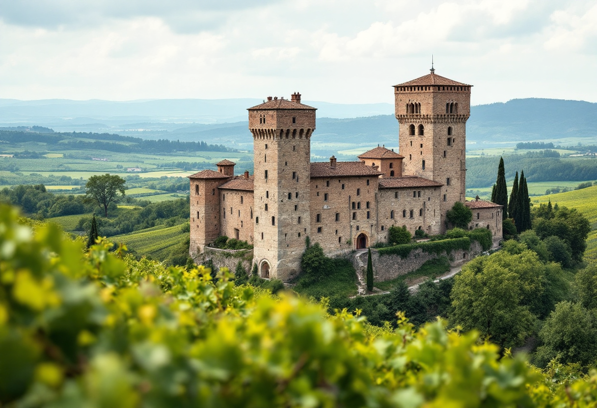 Vista panoramica del castello di Cigognola in Lombardia