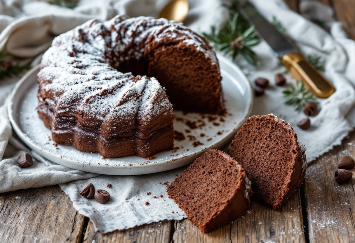 Chiffon cake al cioccolato decorata con panna e cacao